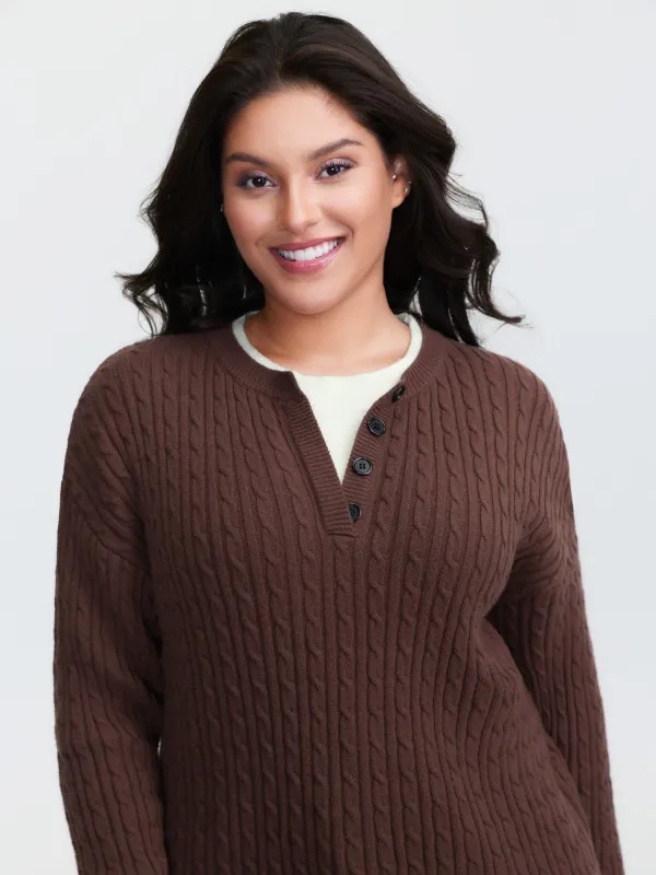 Supersoft Cable Knit Henley Pullover sold by Bloomchic