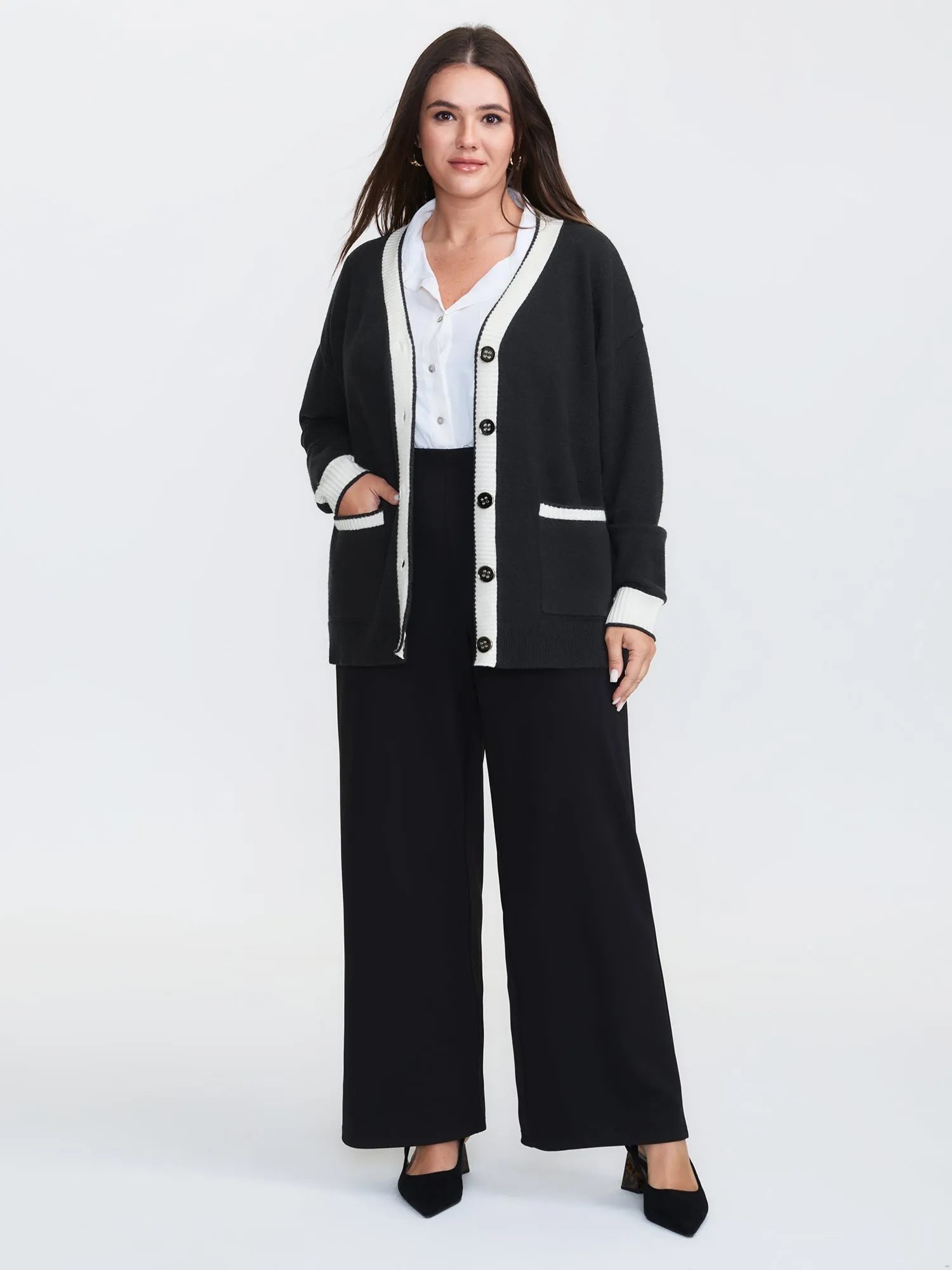 Supersoft Contrast Trim Pocketed Cardigan sold by Bloomchic product image thumbnail 2