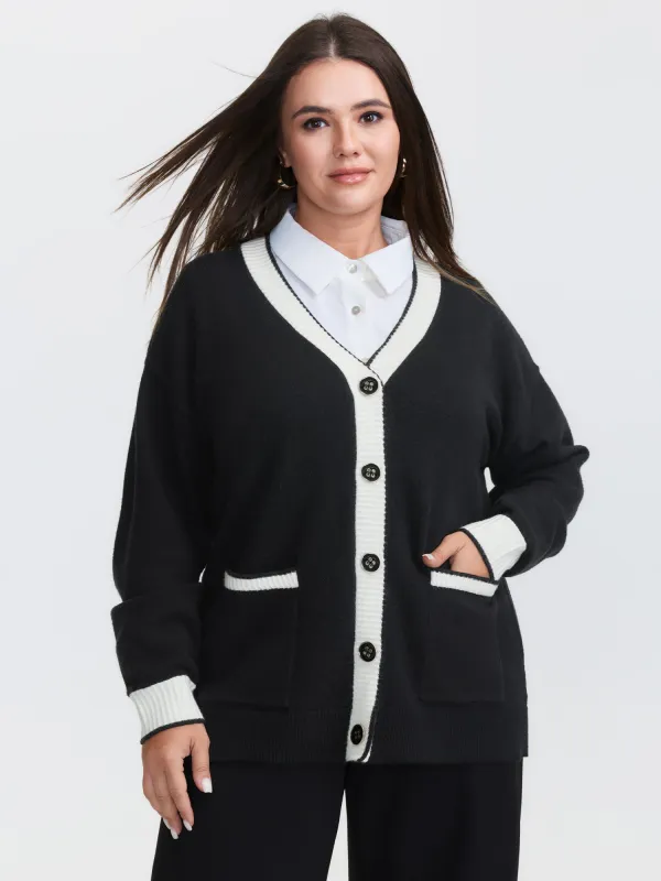 Supersoft Contrast Trim Pocketed Cardigan sold by Bloomchic