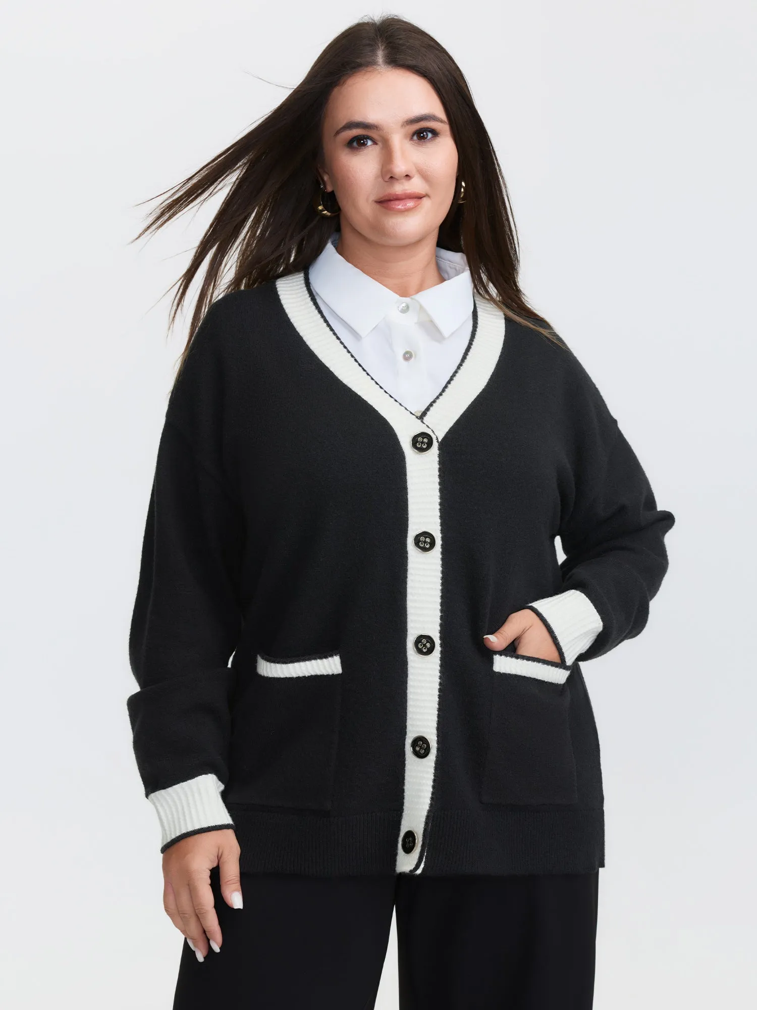 Supersoft Contrast Trim Pocketed Cardigan sold by Bloomchic