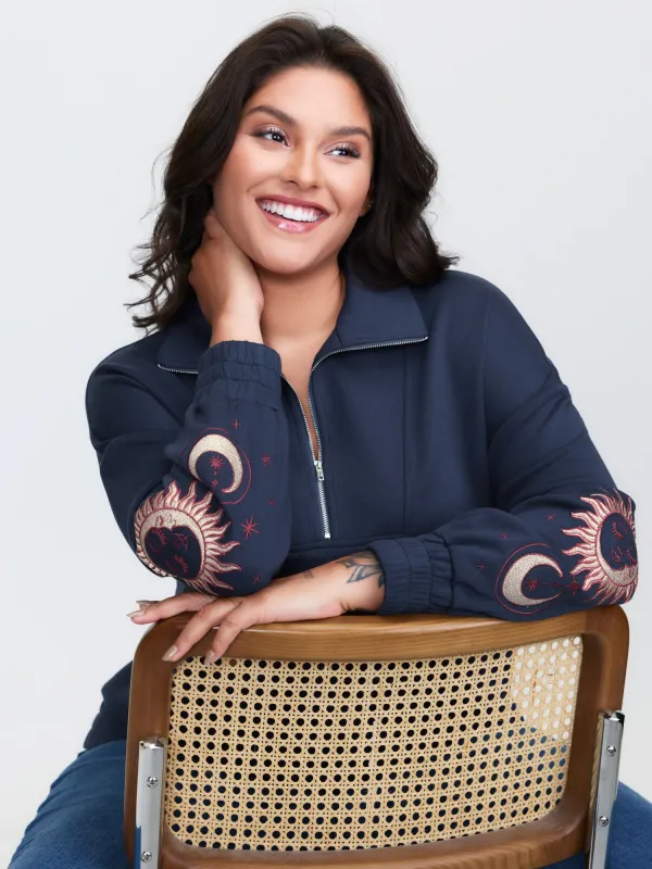 Supersoft Embroidered Half-Zip Sweatshirt sold by Bloomchic