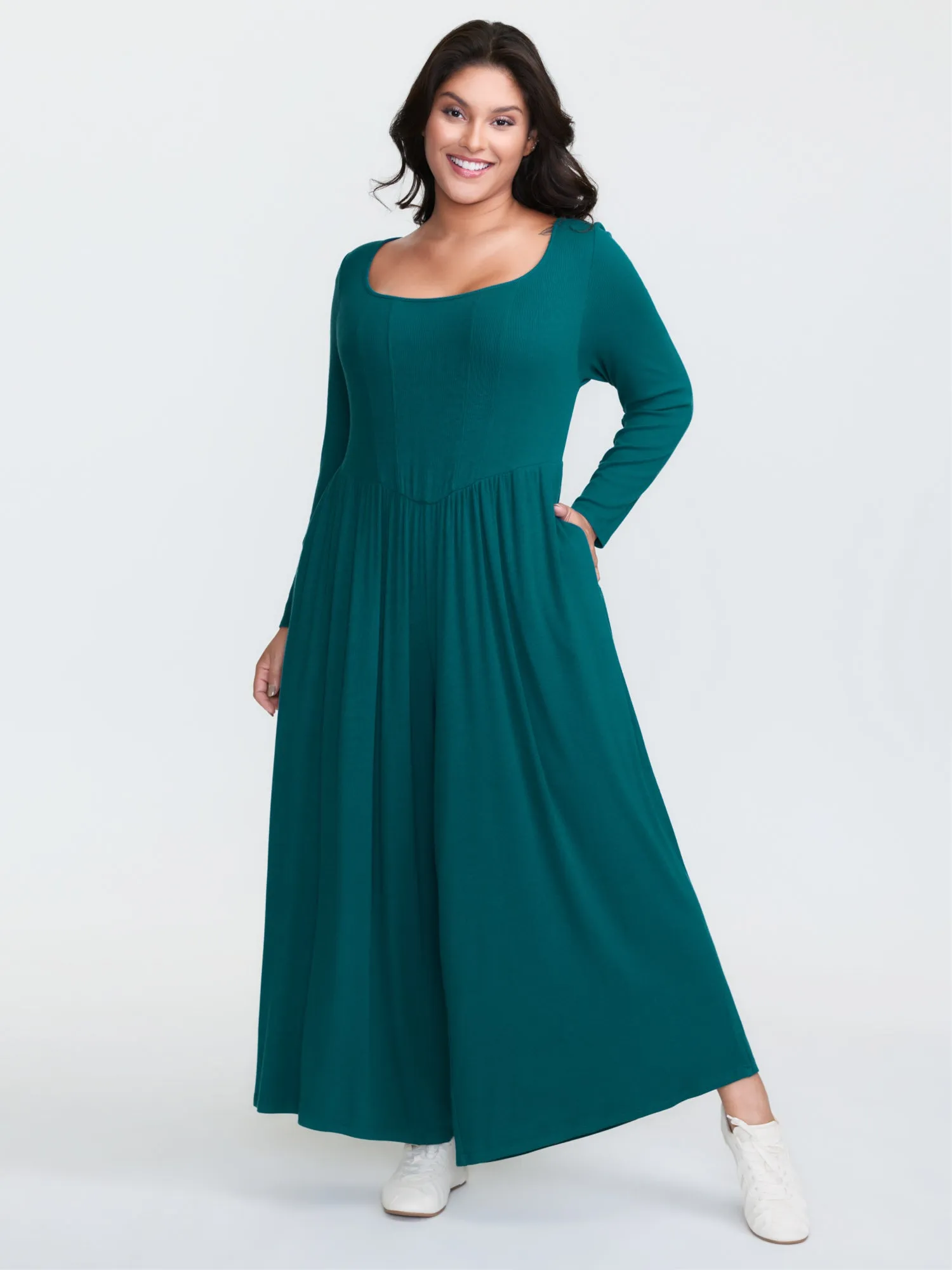 Supersoft Square Neck Smocked Waist Jumpsuit sold by Bloomchic