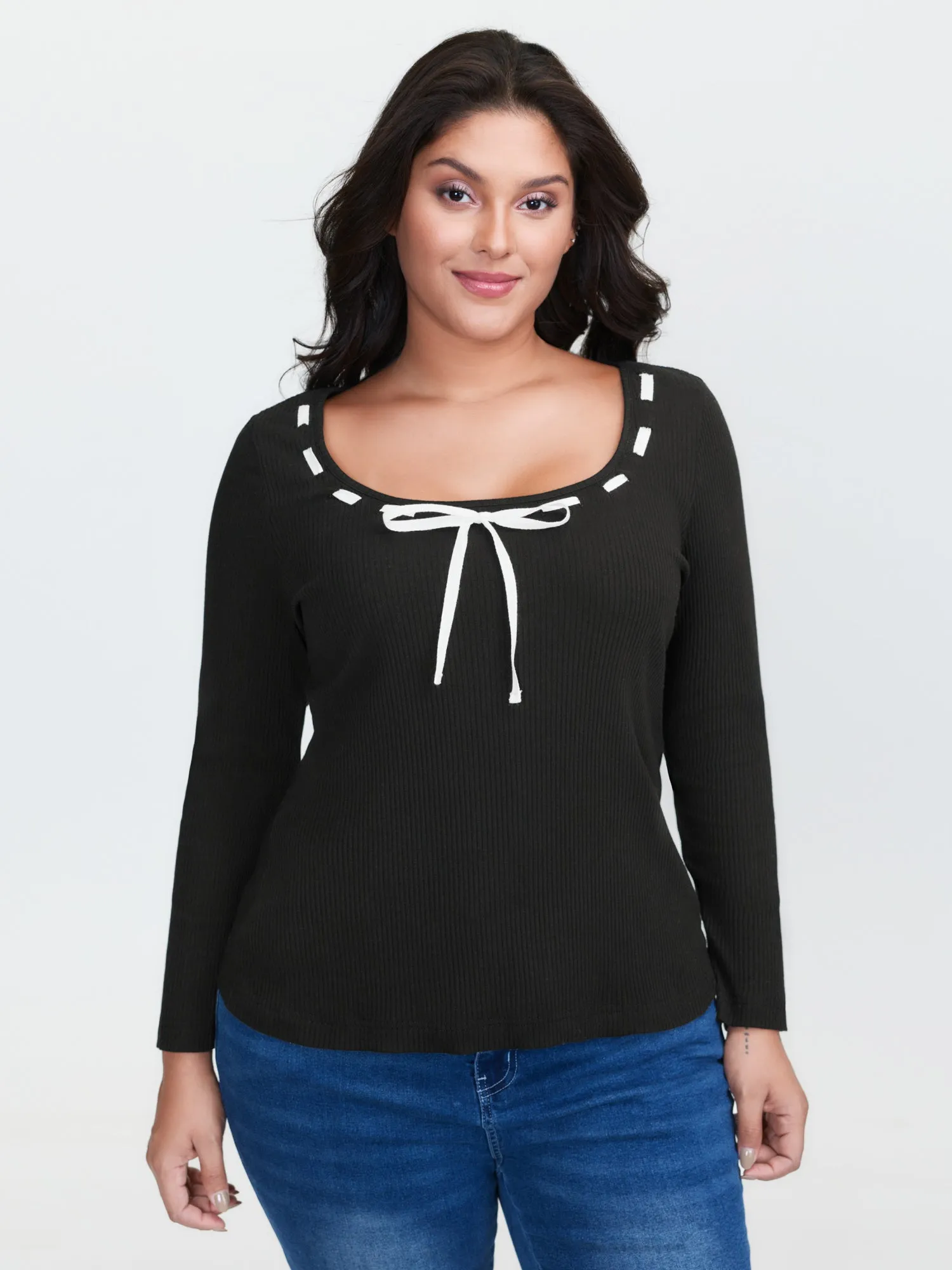 Supersoft Bow Tie Detail Ribbed Knit Top sold by Bloomchic product image thumbnail 2