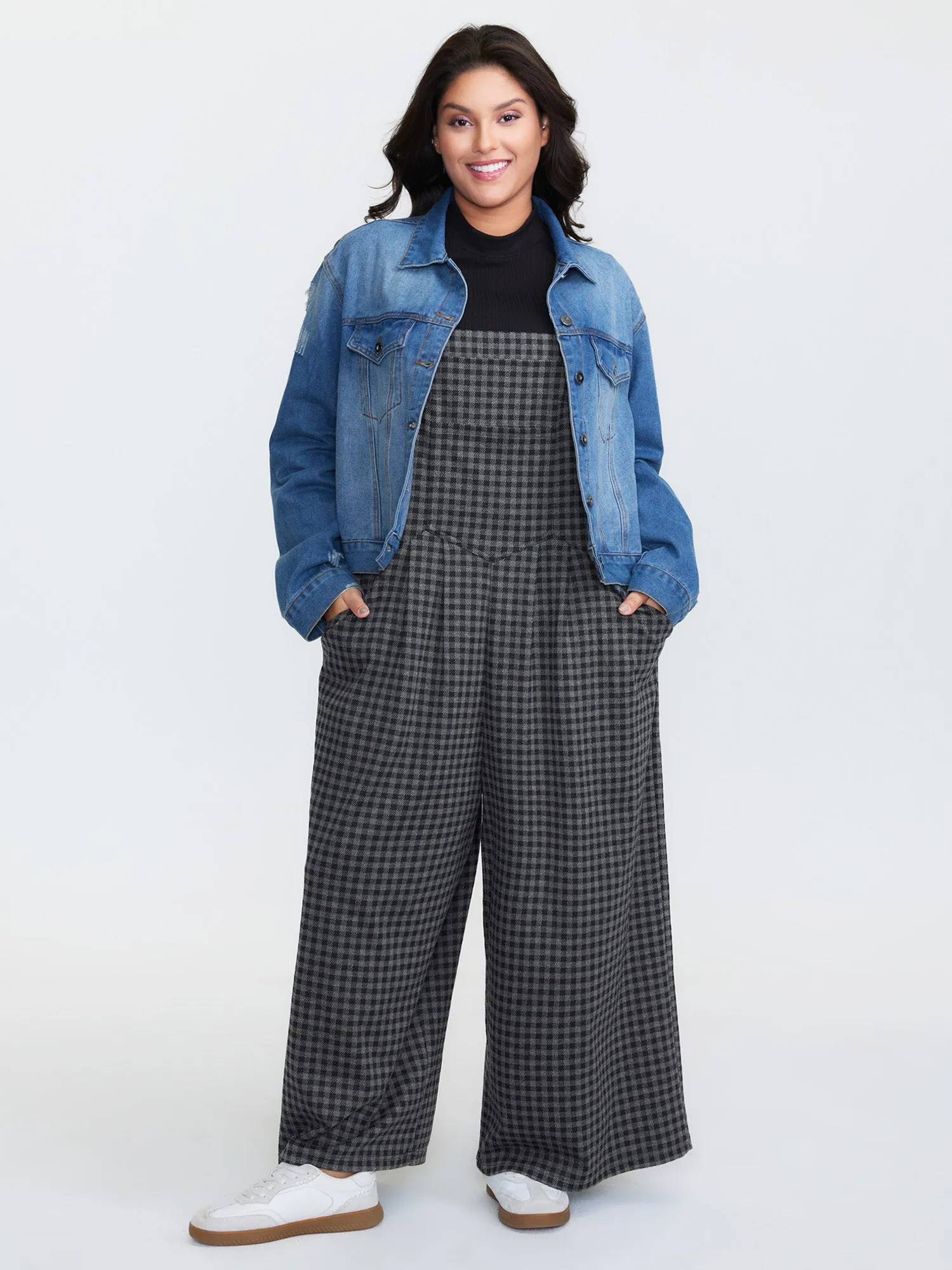 Checkered Pattern Pleated Jumpsuit sold by Bloomchic