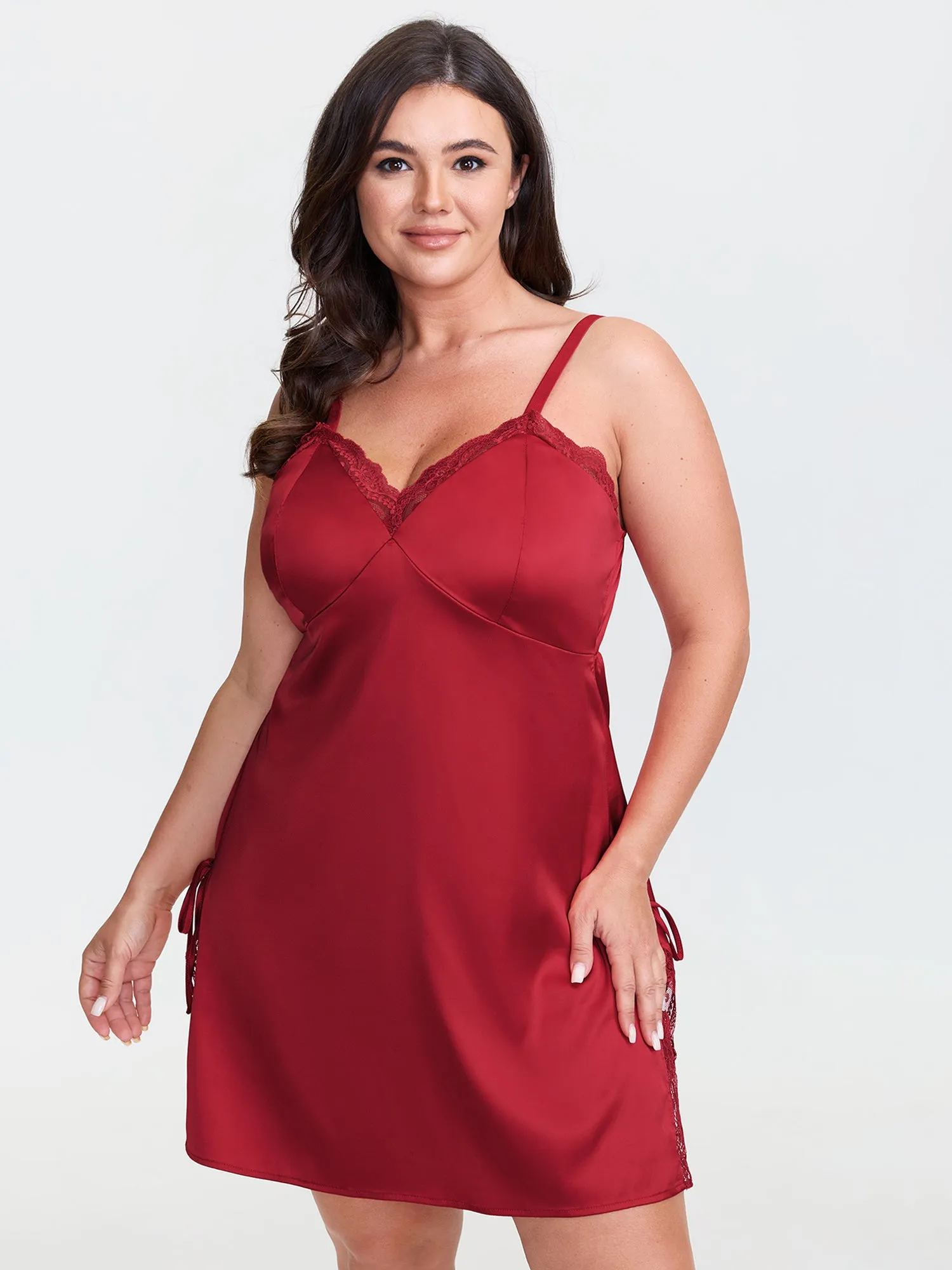 Lace Trim Slit Side Tie Sleep Dress sold by Bloomchic