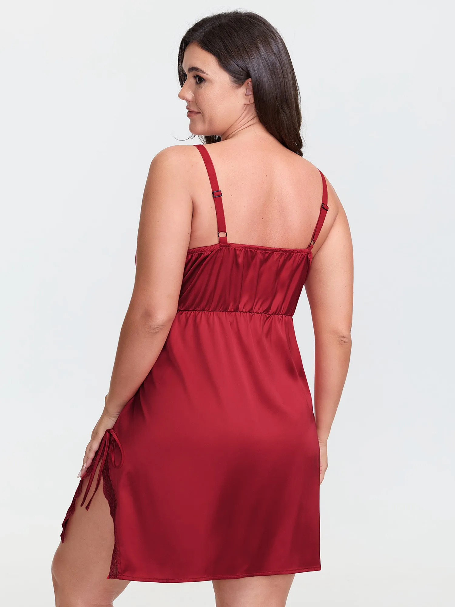 Lace Trim Slit Side Tie Sleep Dress sold by Bloomchic product image thumbnail 5