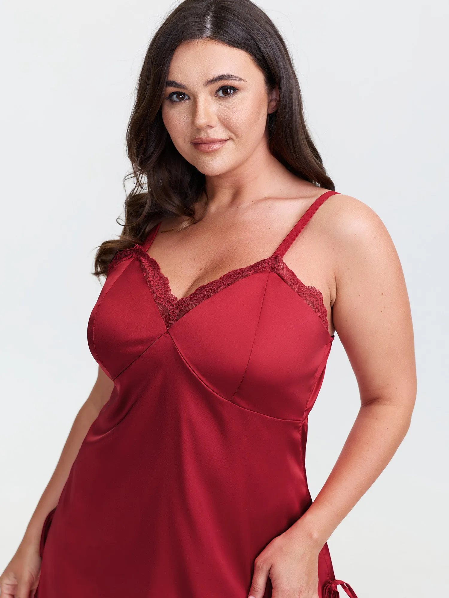 Lace Trim Slit Side Tie Sleep Dress sold by Bloomchic product image thumbnail 3