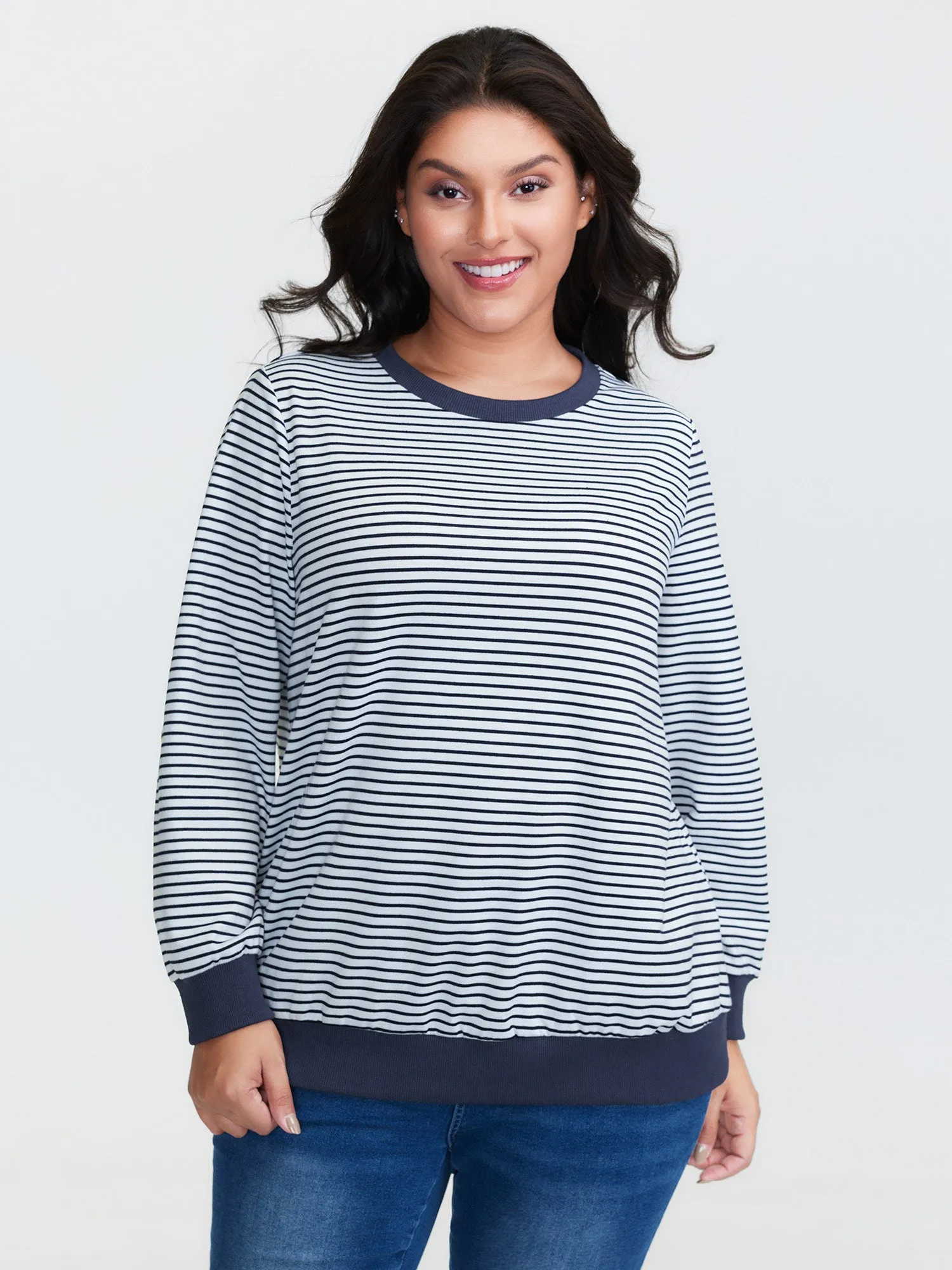 Colorblock Stripe Round Neck Sweatshirt sold by Bloomchic product image thumbnail 2