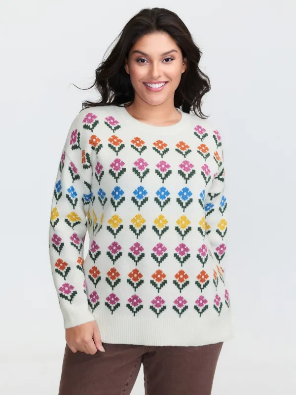 Multicolor Jacquard Pattern Pullover sold by Bloomchic