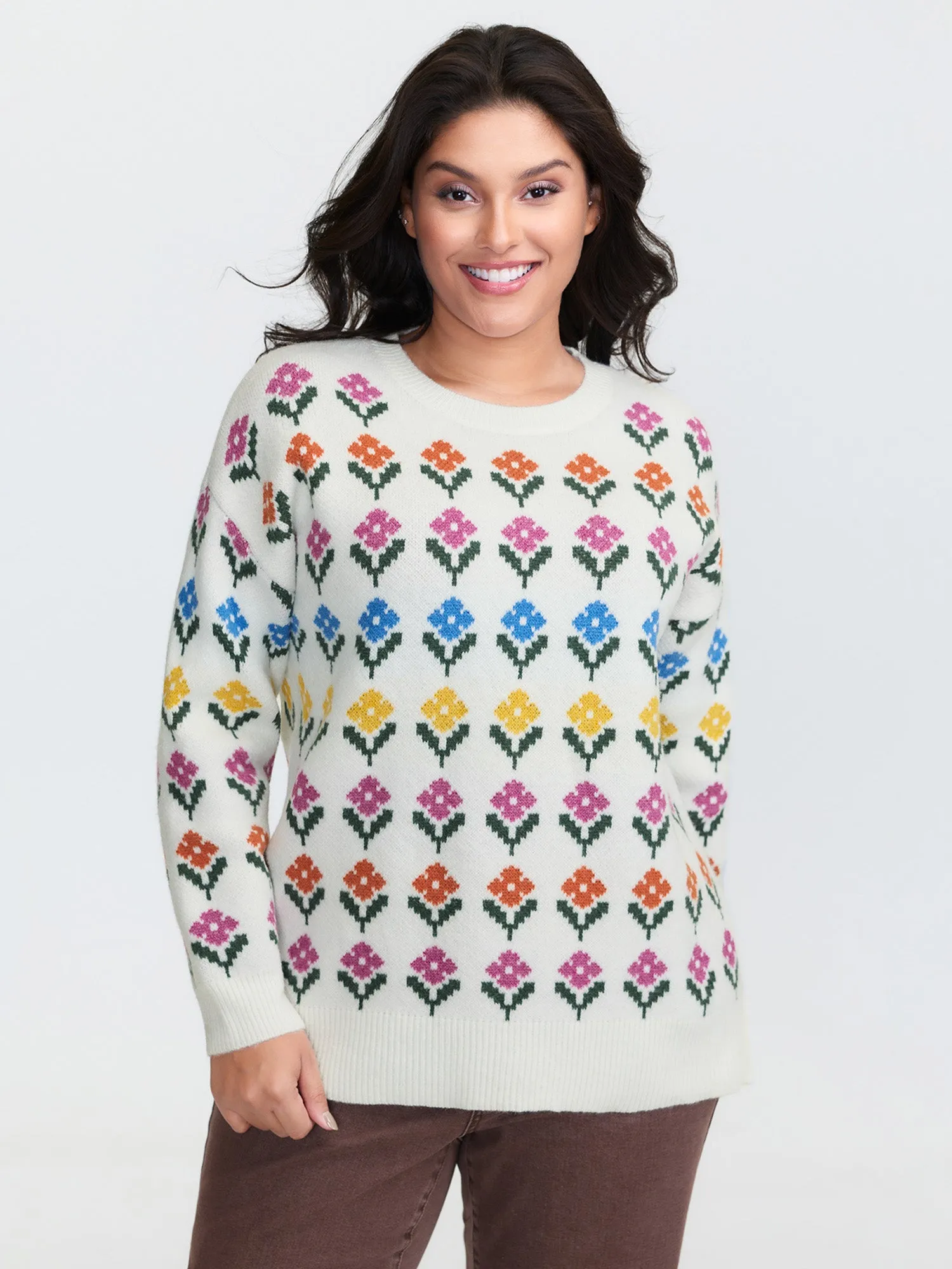 Multicolor Jacquard Pattern Pullover sold by Bloomchic