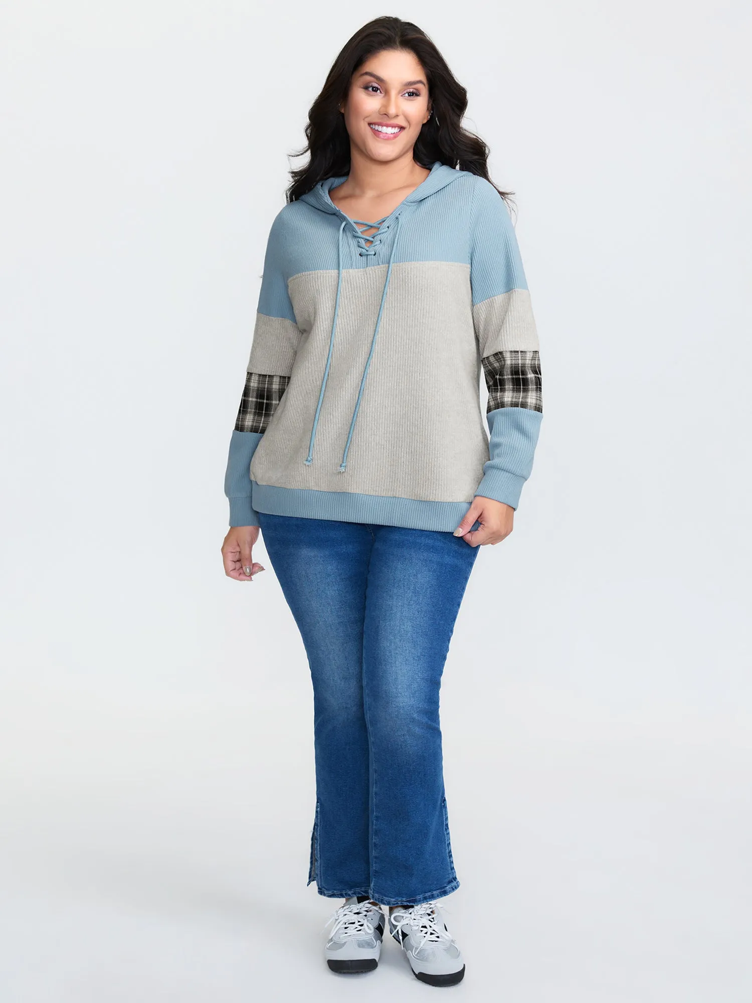 Waffle Weave Color Contrast Hoodie sold by Bloomchic product image thumbnail 3