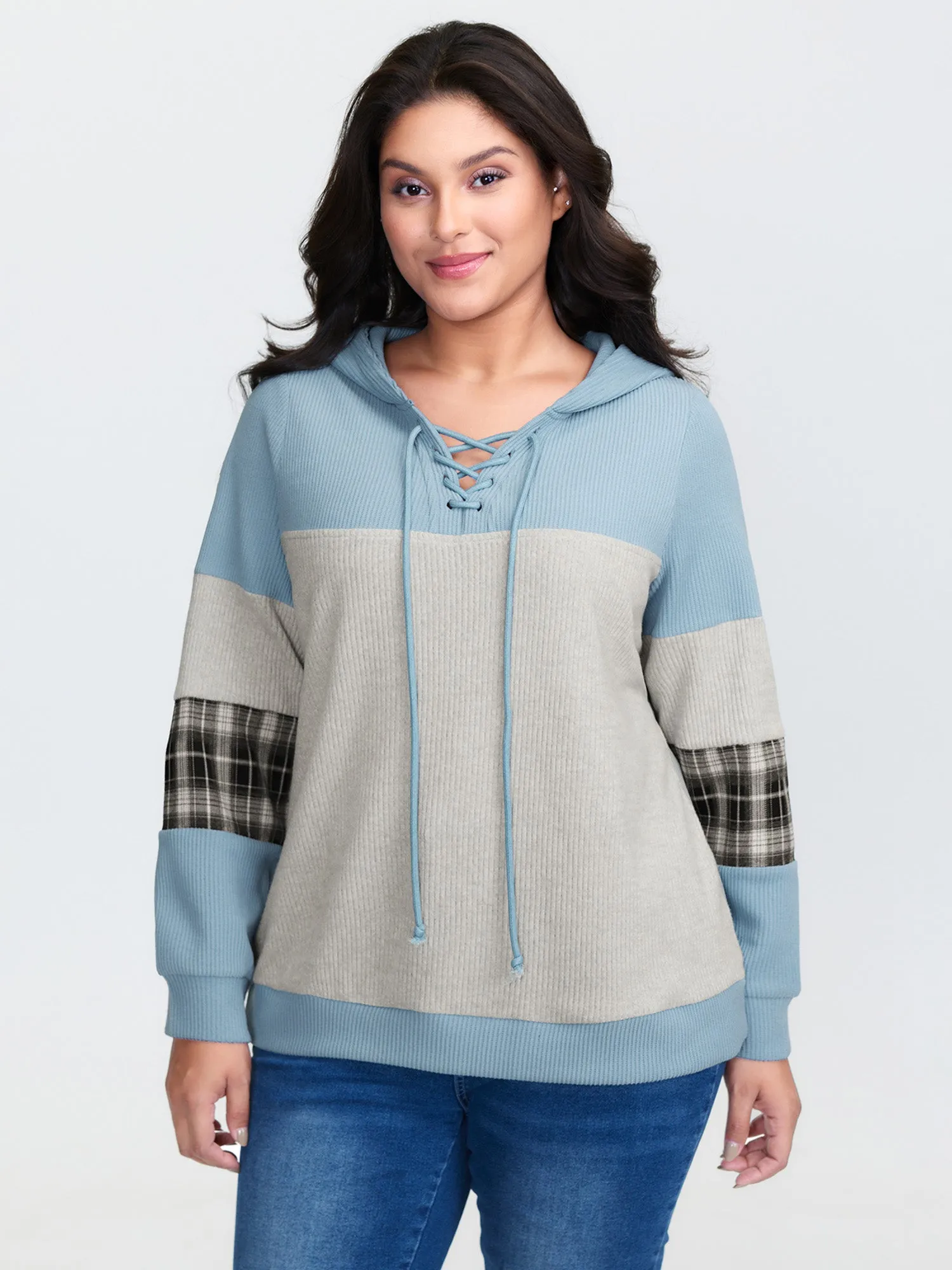 Waffle Weave Color Contrast Hoodie sold by Bloomchic product image thumbnail 2