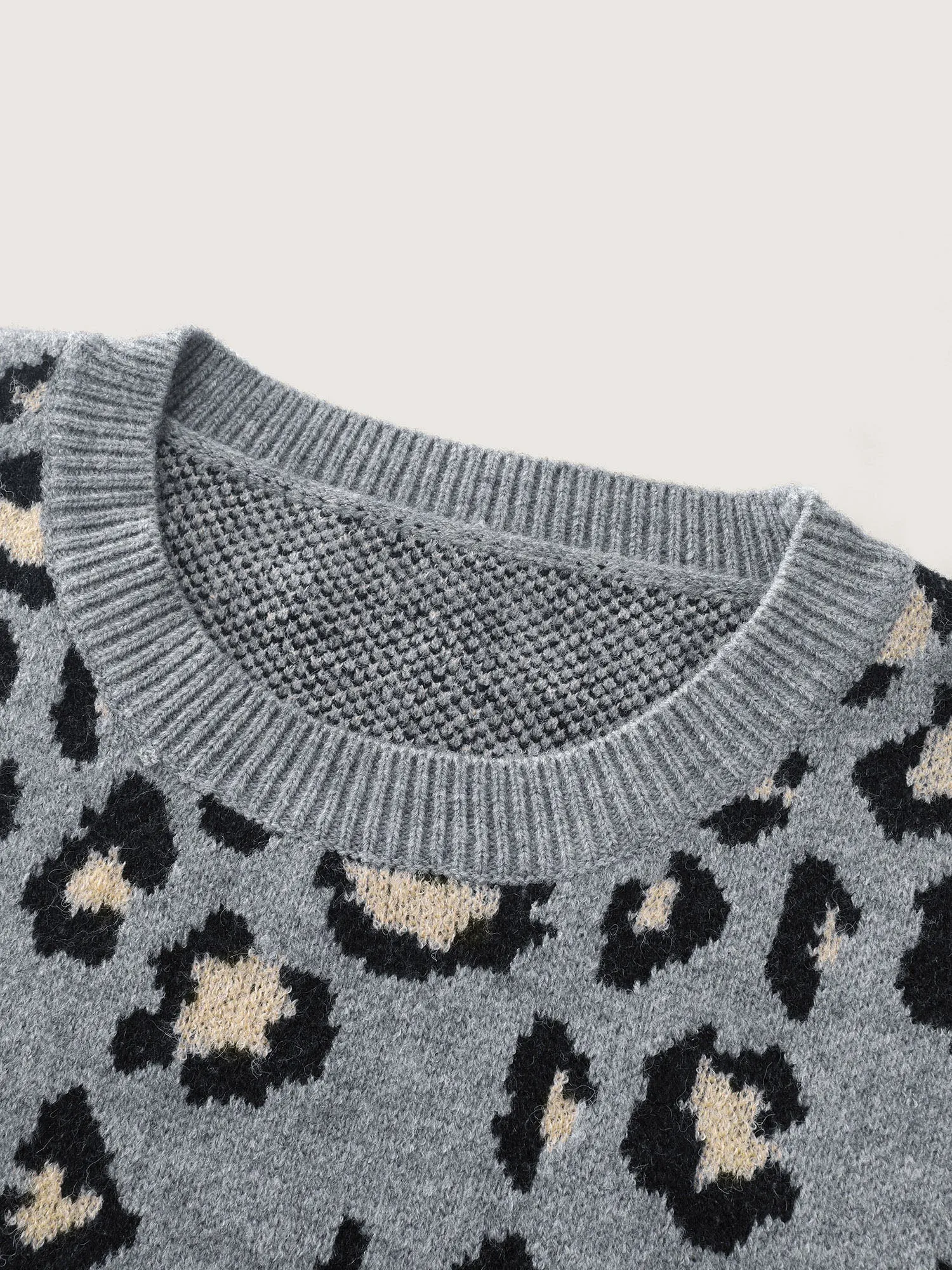 Leopard Pattern Jacquard Ribbed Hem Pullover sold by Bloomchic product image thumbnail 5