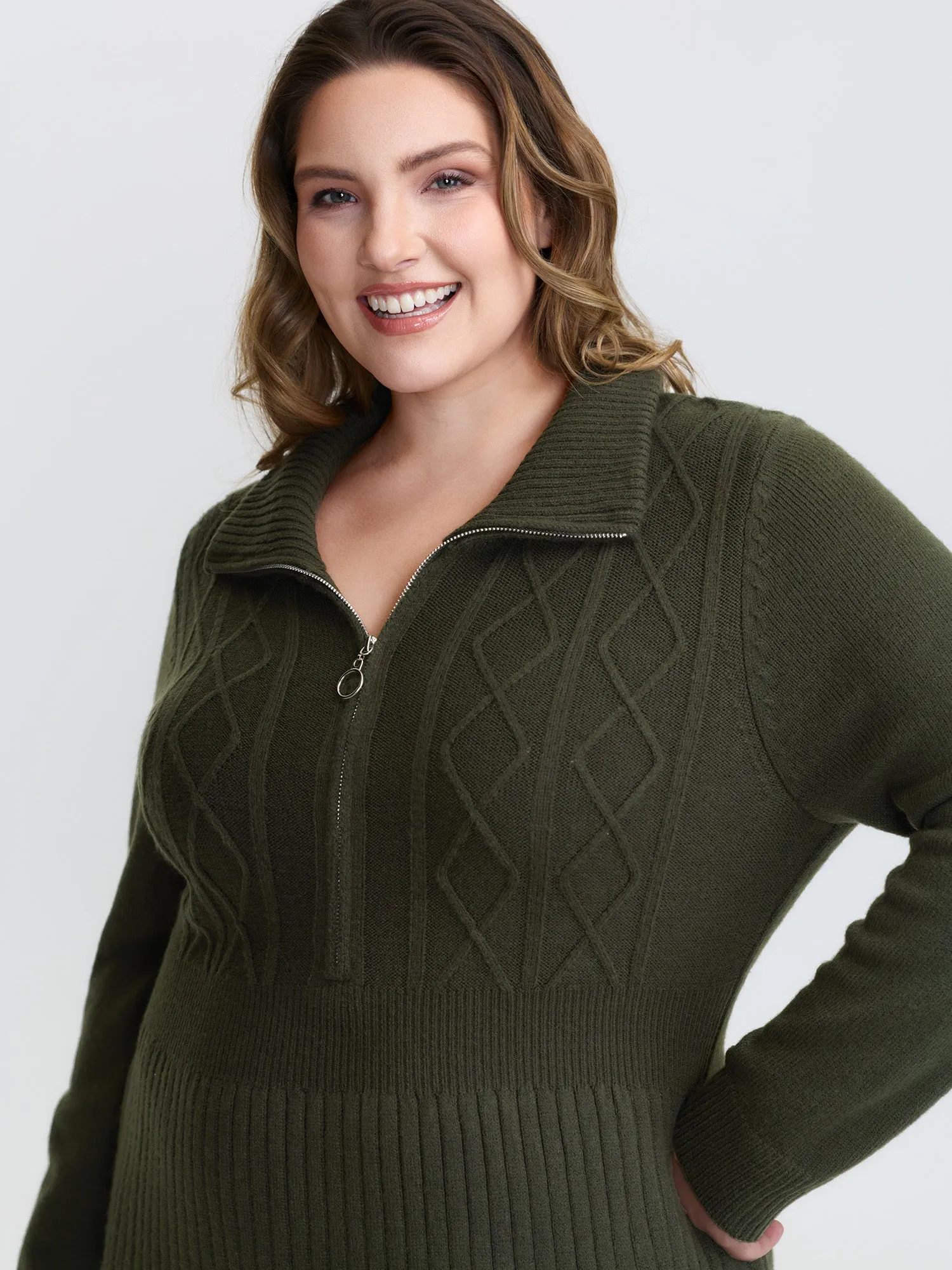 Zipper Front Fit and Flare Midi Sweater Dress sold by Bloomchic product image thumbnail 2