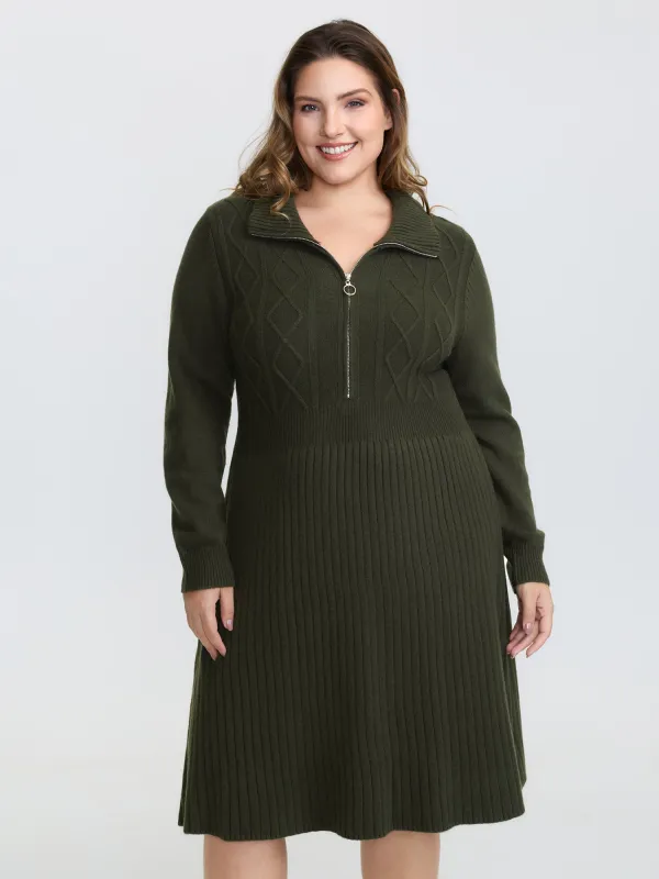 Zipper Front Fit and Flare Midi Sweater Dress made by Bloomchic