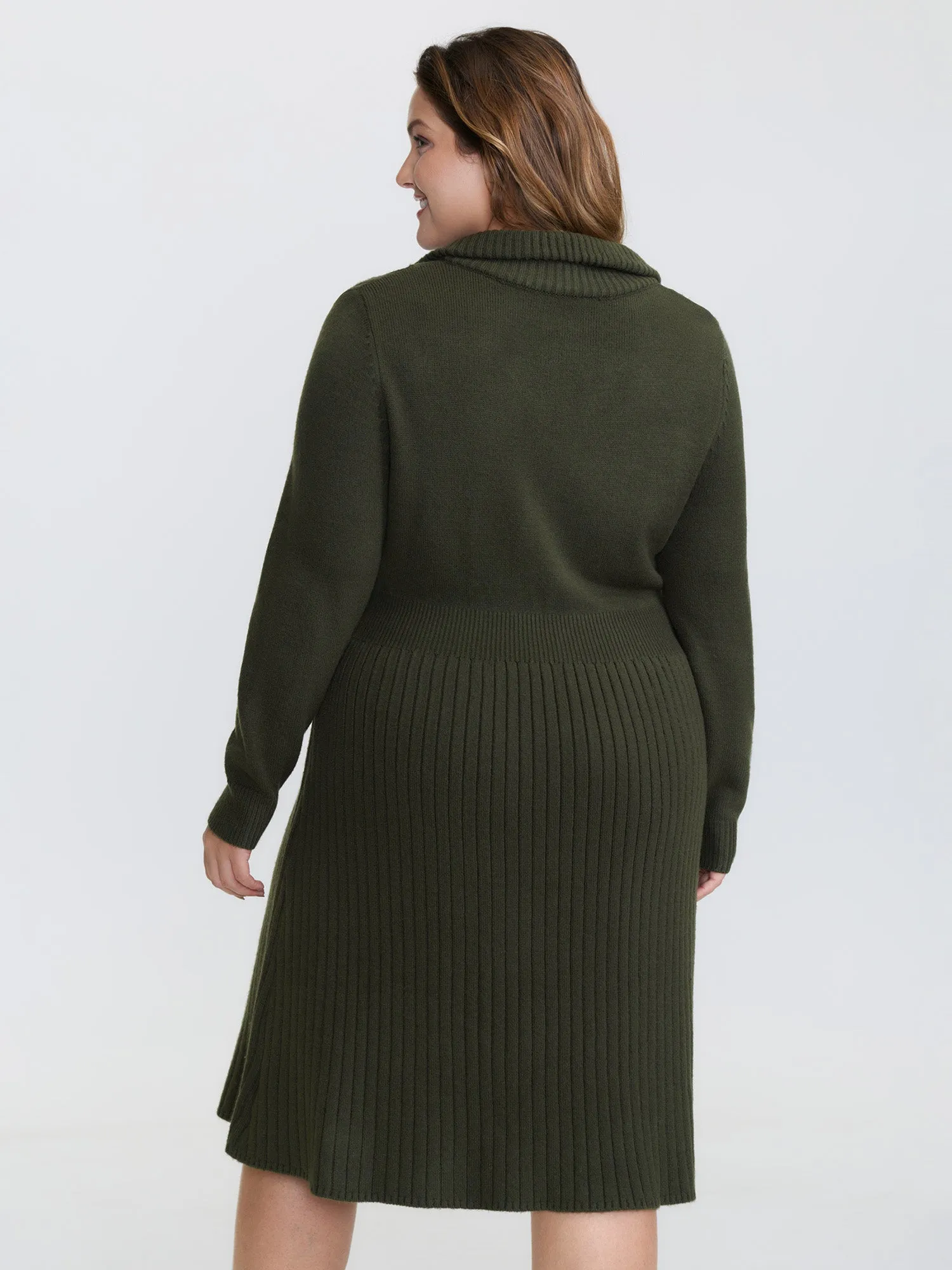 Zipper Front Fit and Flare Midi Sweater Dress sold by Bloomchic product image thumbnail 4