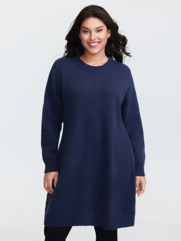 Crew Neck Solid Midi Sweater Dress made by Bloomchic