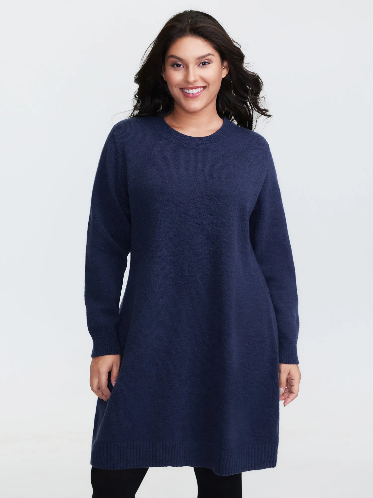 Crew Neck Solid Midi Sweater Dress sold by Bloomchic