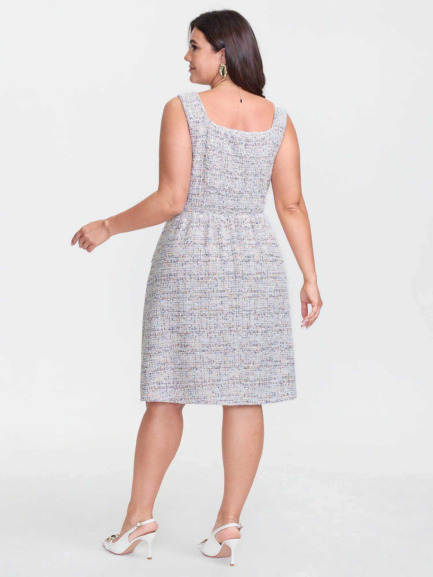 Stretchy Tweed Shirred Back Pockets Midi Dress sold by Bloomchic product image thumbnail 4