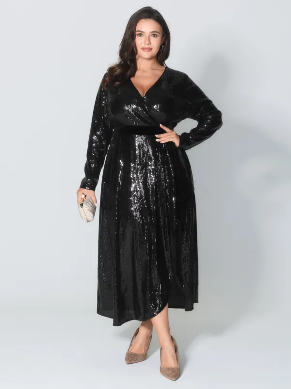 Sparkly Sequin Waist-Defining Sheer Maxi Dress sold by Bloomchic
