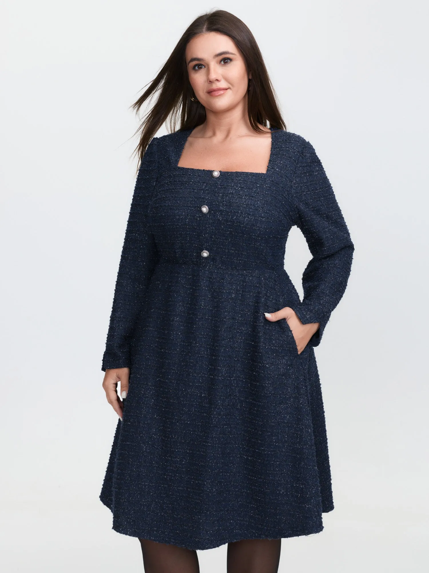 Textured Square Neckline Button Midi Dress sold by Bloomchic product image thumbnail 2