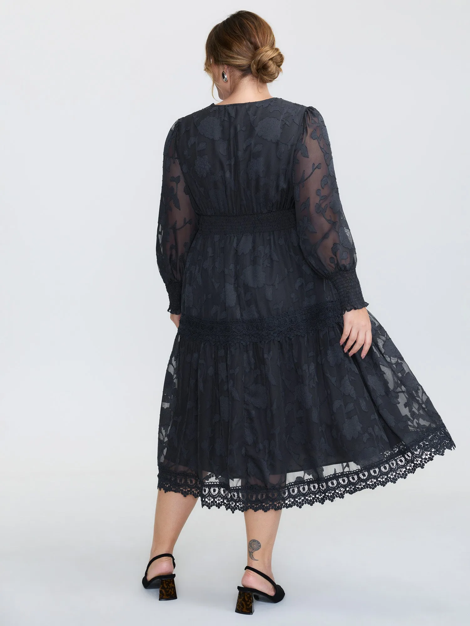 Lace Textured Pleated Waist Tiered Midi Dress sold by Bloomchic product image thumbnail 5