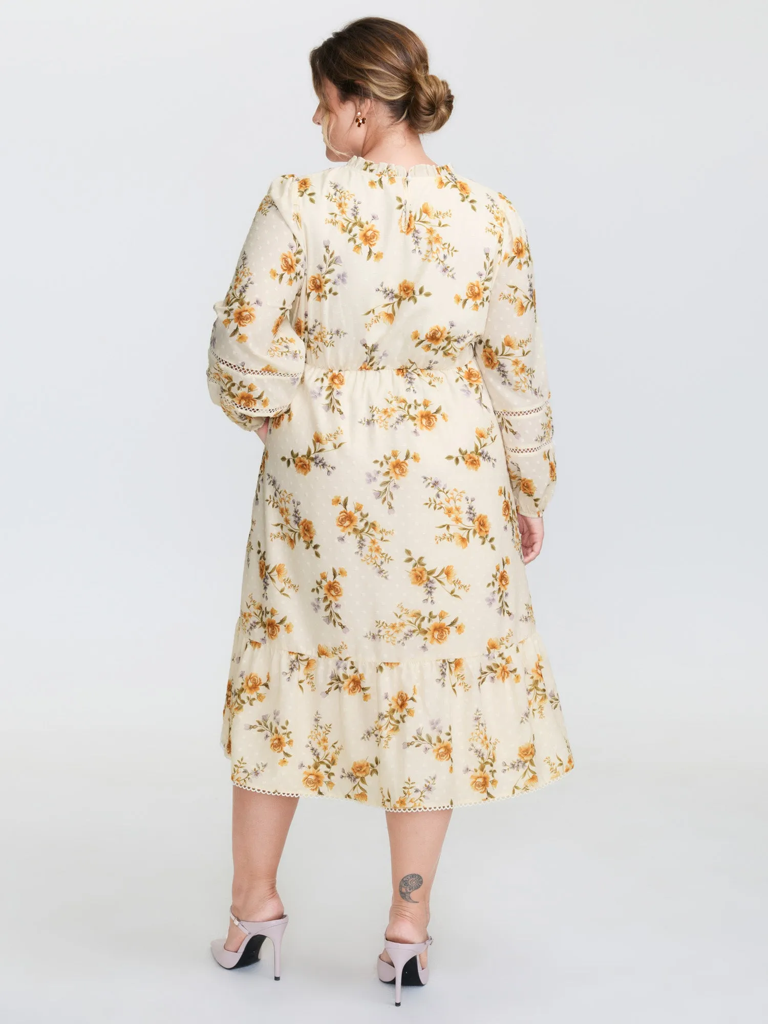 Floral Textured Lace Trim Flowy Midi Dress sold by Bloomchic product image thumbnail 4