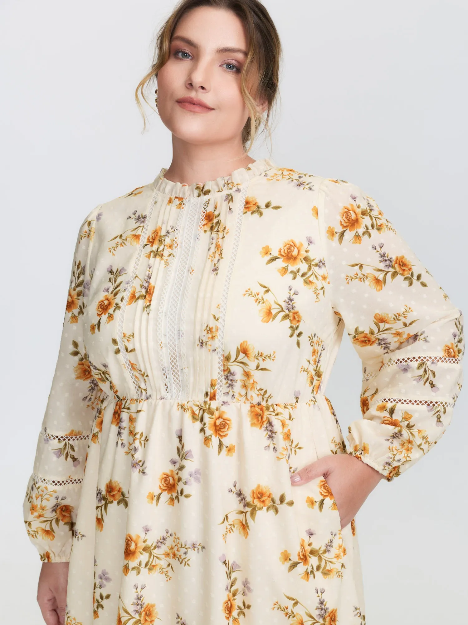 Floral Textured Lace Trim Flowy Midi Dress sold by Bloomchic product image thumbnail 2