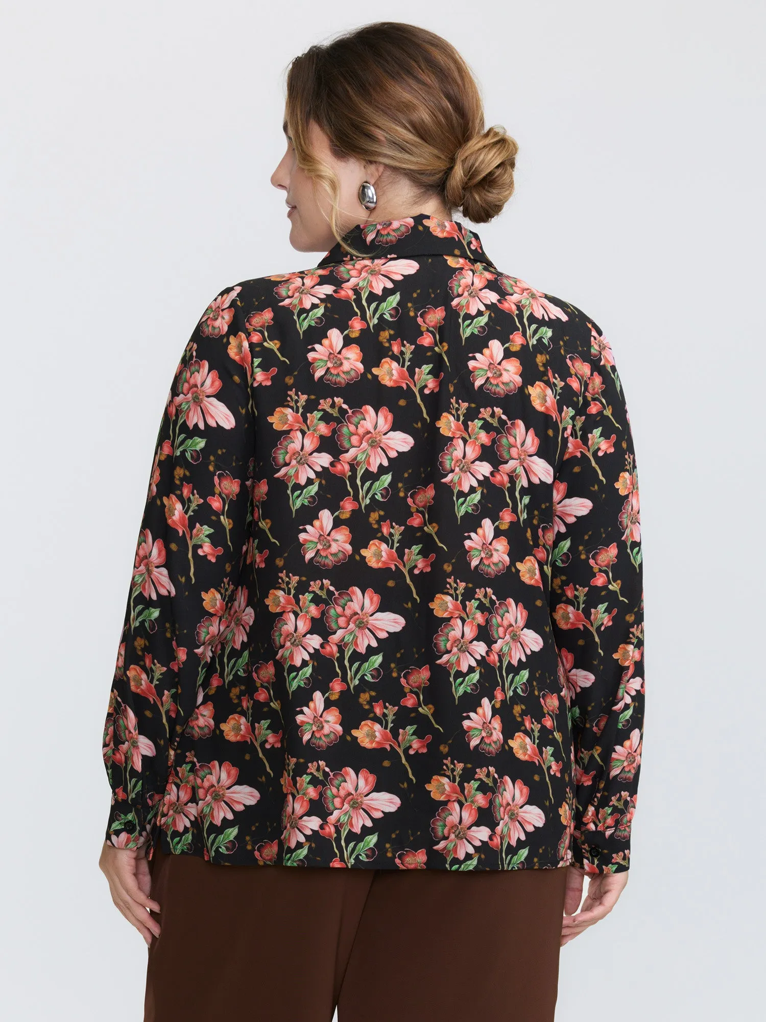 Floral Print Pleated Bow Button-Down Shirt sold by Bloomchic product image thumbnail 4