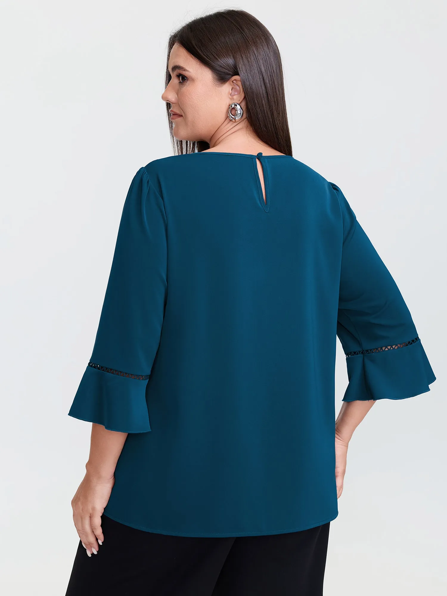 Pleated Lace Trim Sleeve Flowy Blouse sold by Bloomchic product image thumbnail 4