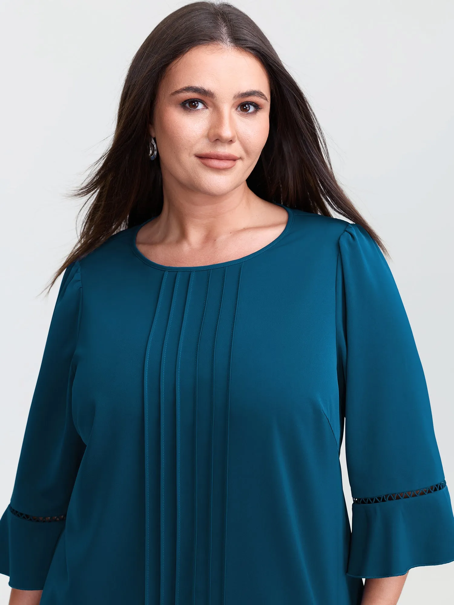 Pleated Lace Trim Sleeve Flowy Blouse sold by Bloomchic product image thumbnail 3