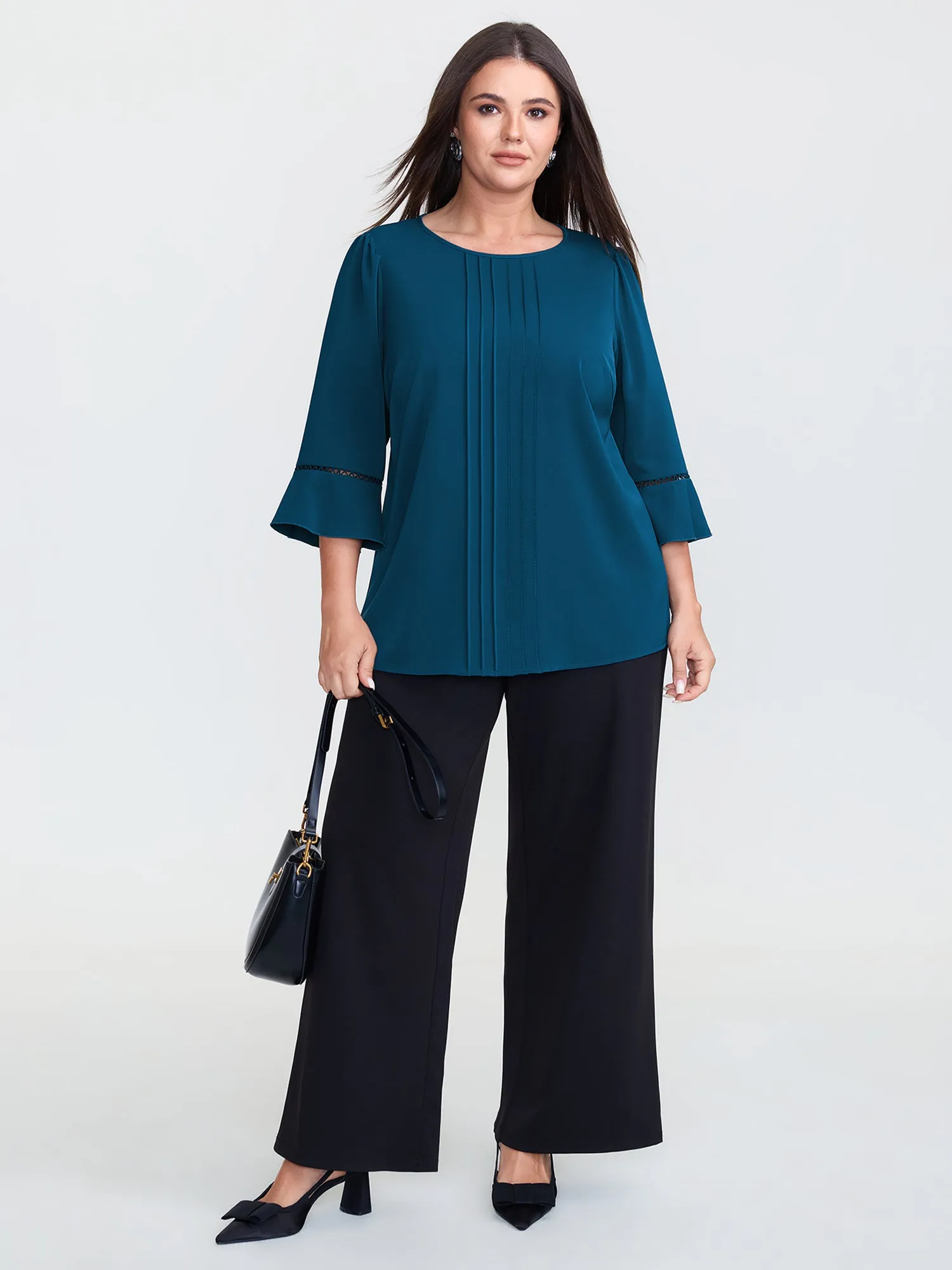 Pleated Lace Trim Sleeve Flowy Blouse sold by Bloomchic product image thumbnail 2