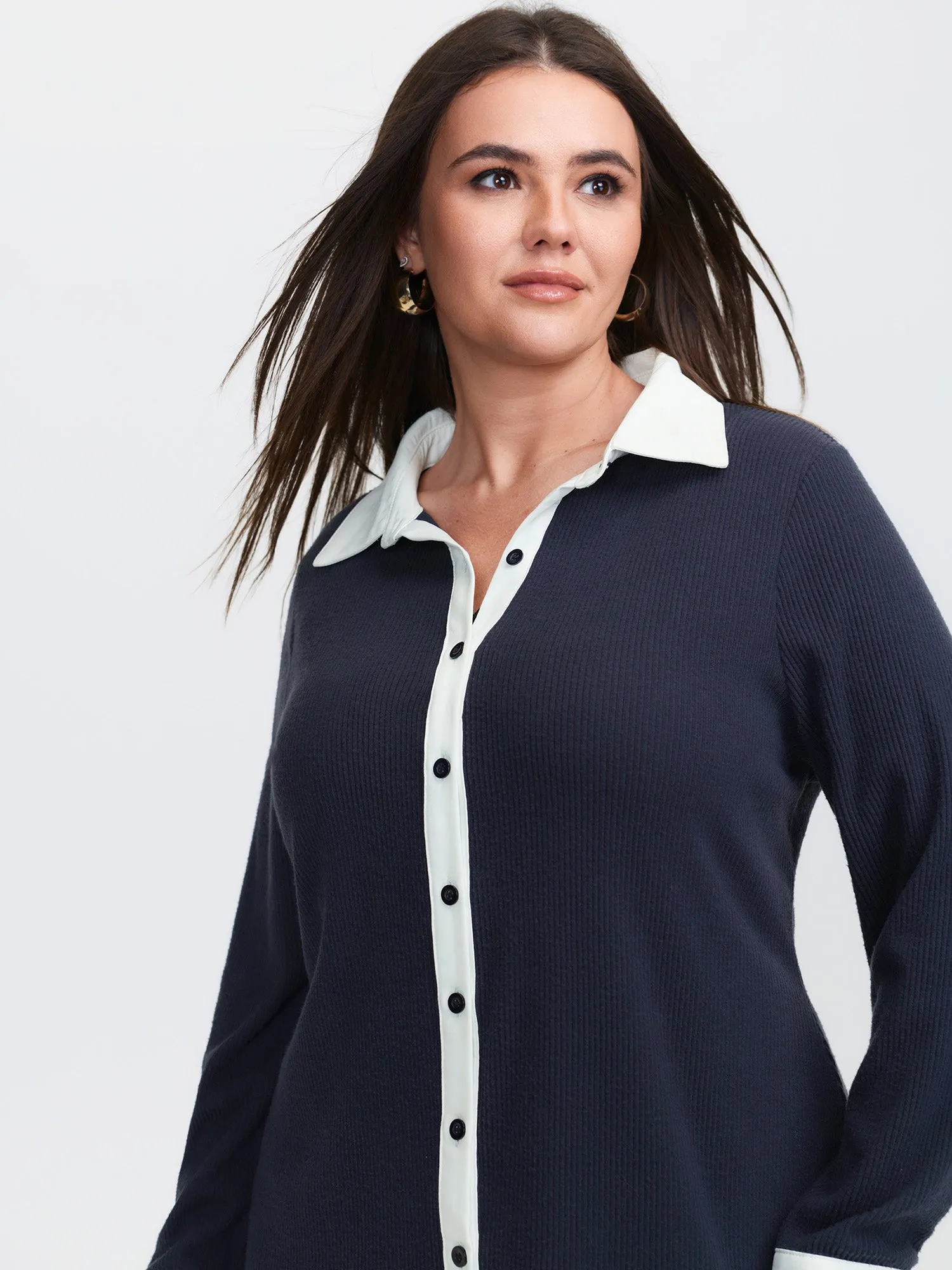 Color Contrast Placket Button T-Shirt sold by Bloomchic