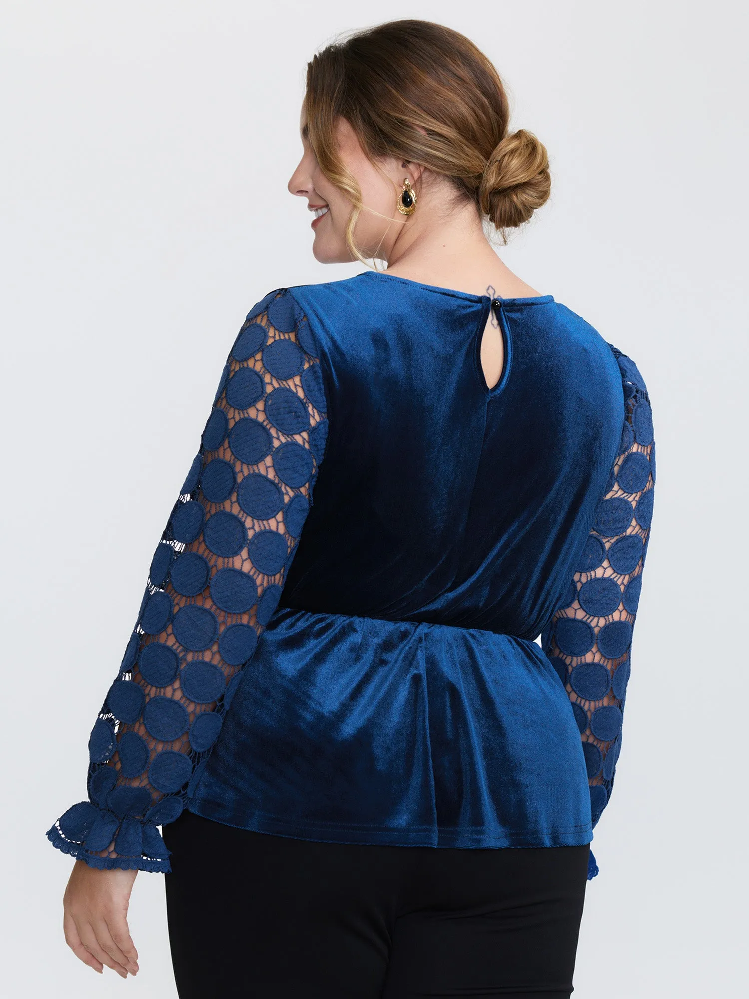 Velvet Sheer Lace Sleeve Flared Blouse sold by Bloomchic product image thumbnail 4