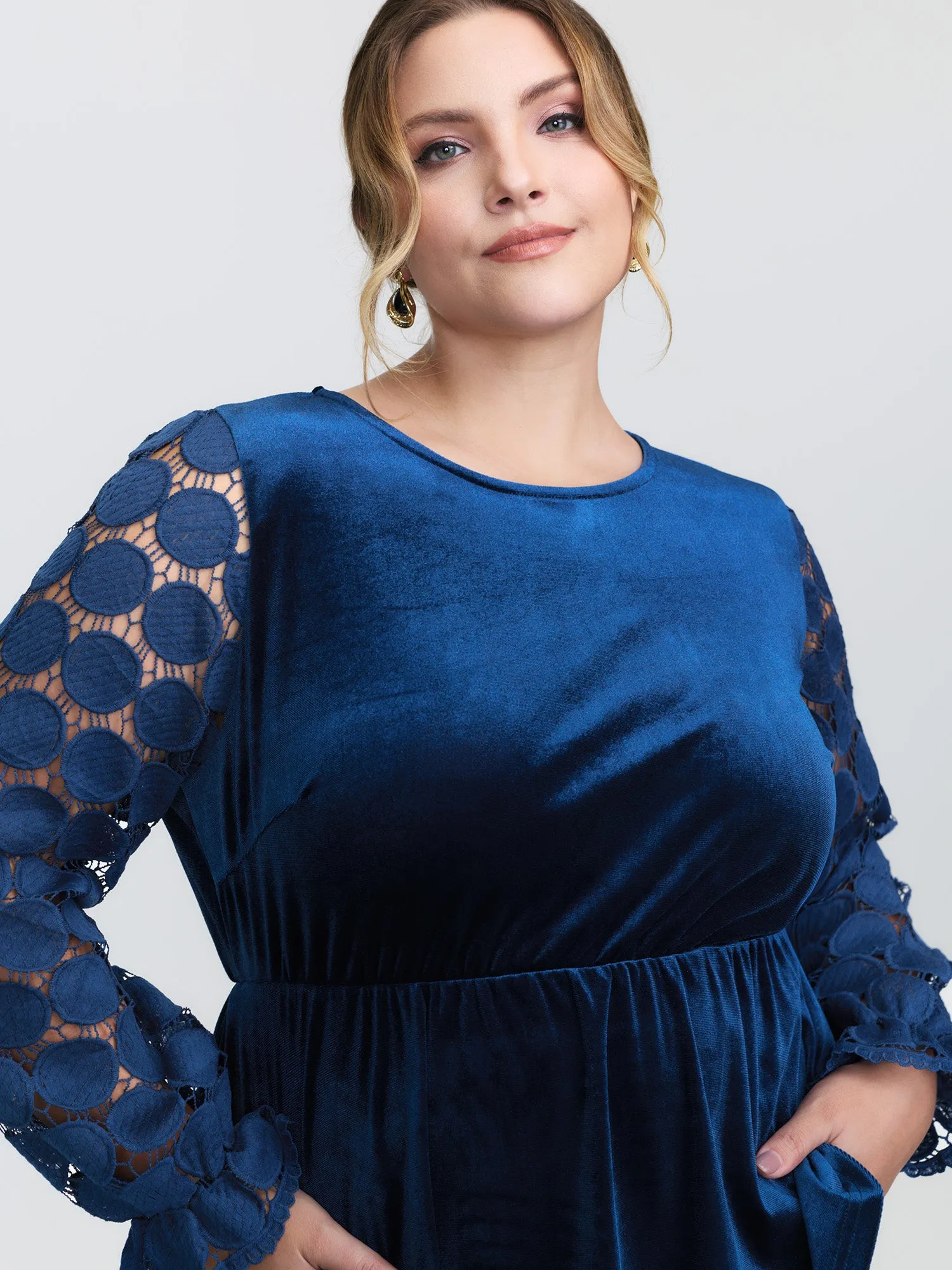 Velvet Sheer Lace Sleeve Flared Blouse sold by Bloomchic product image thumbnail 2