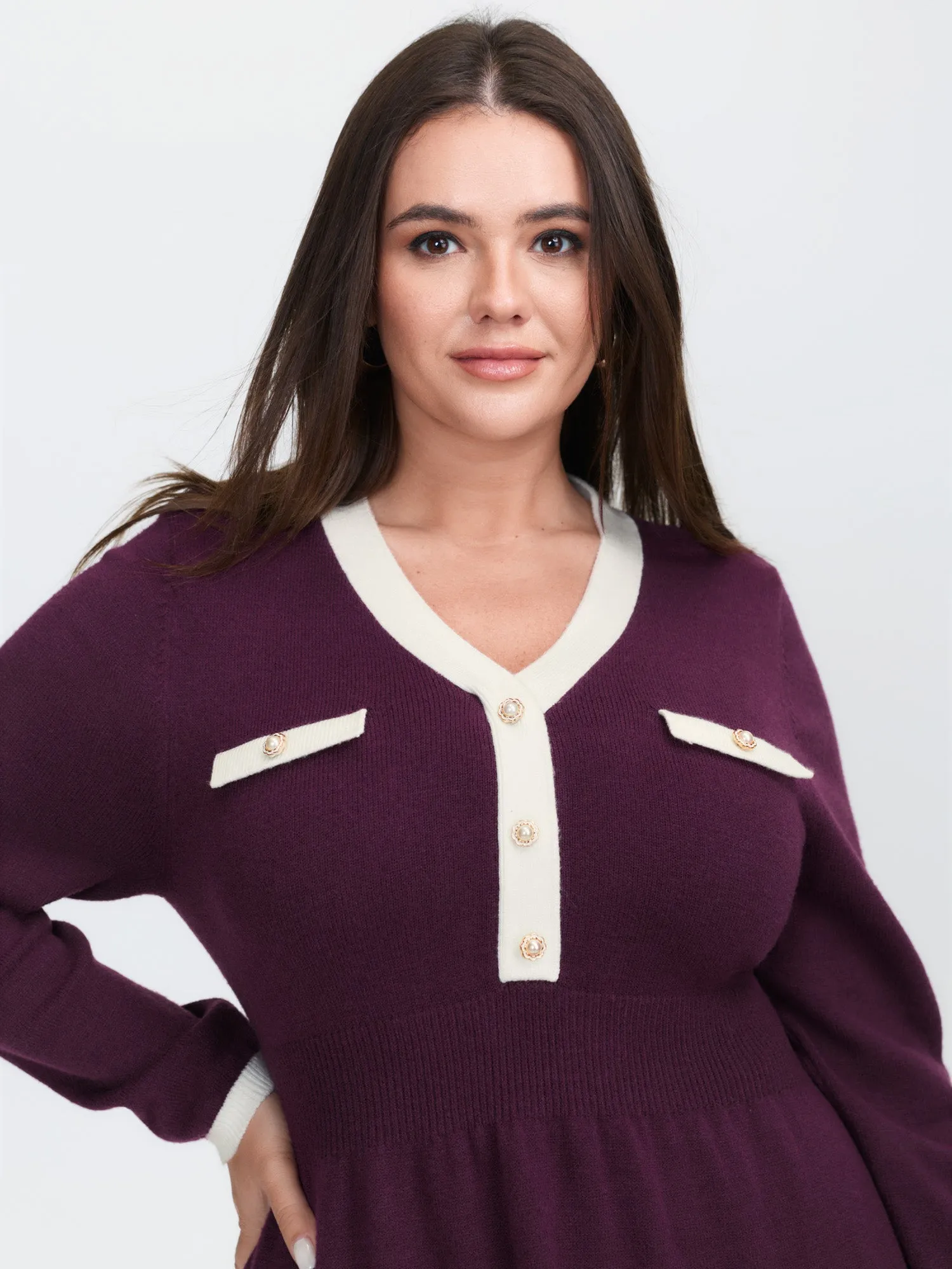 Supersoft Color Contrast A-Line Midi Sweater Dress sold by Bloomchic product image thumbnail 3