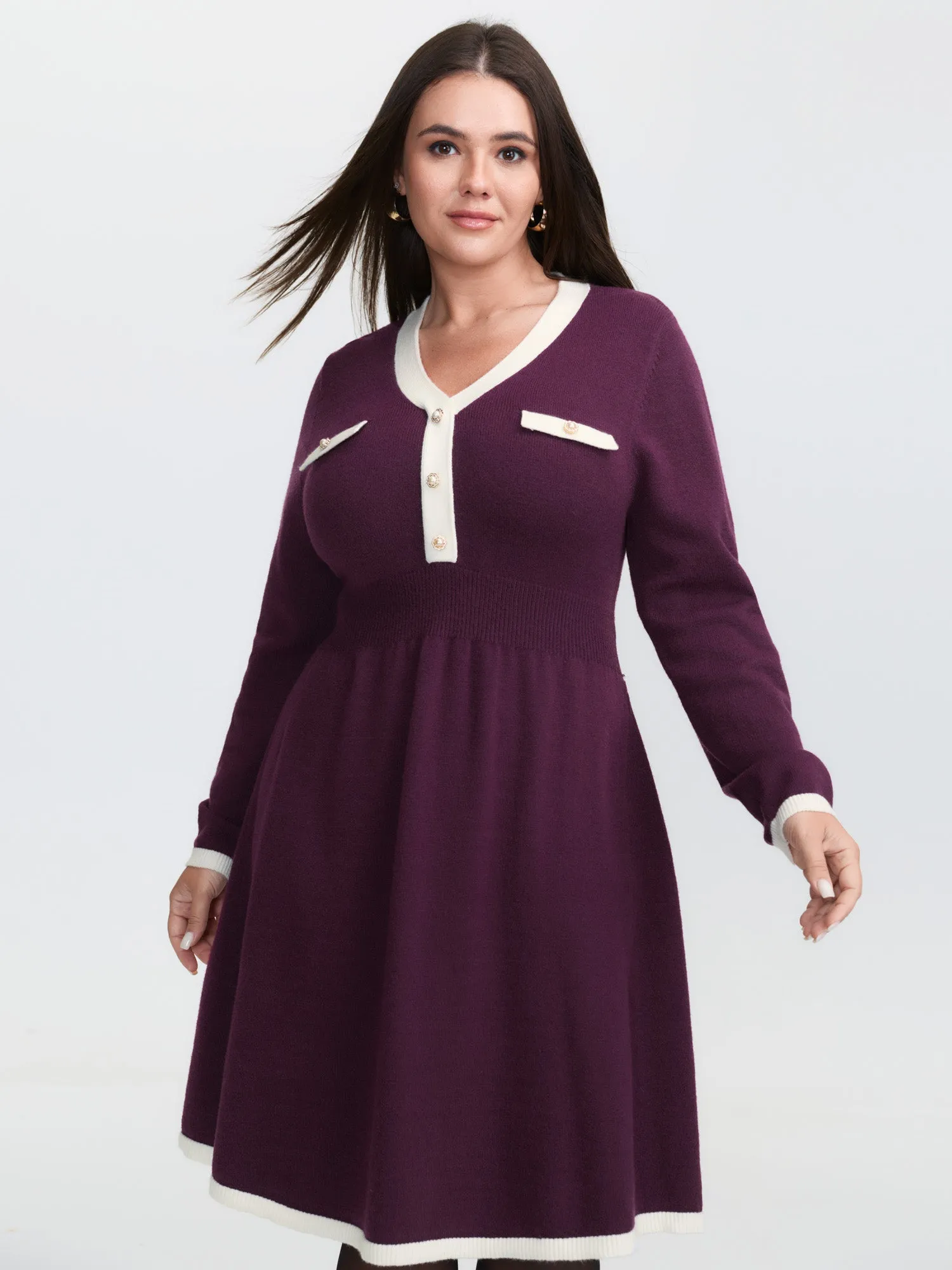 Supersoft Color Contrast A-Line Midi Sweater Dress sold by Bloomchic product image thumbnail 2