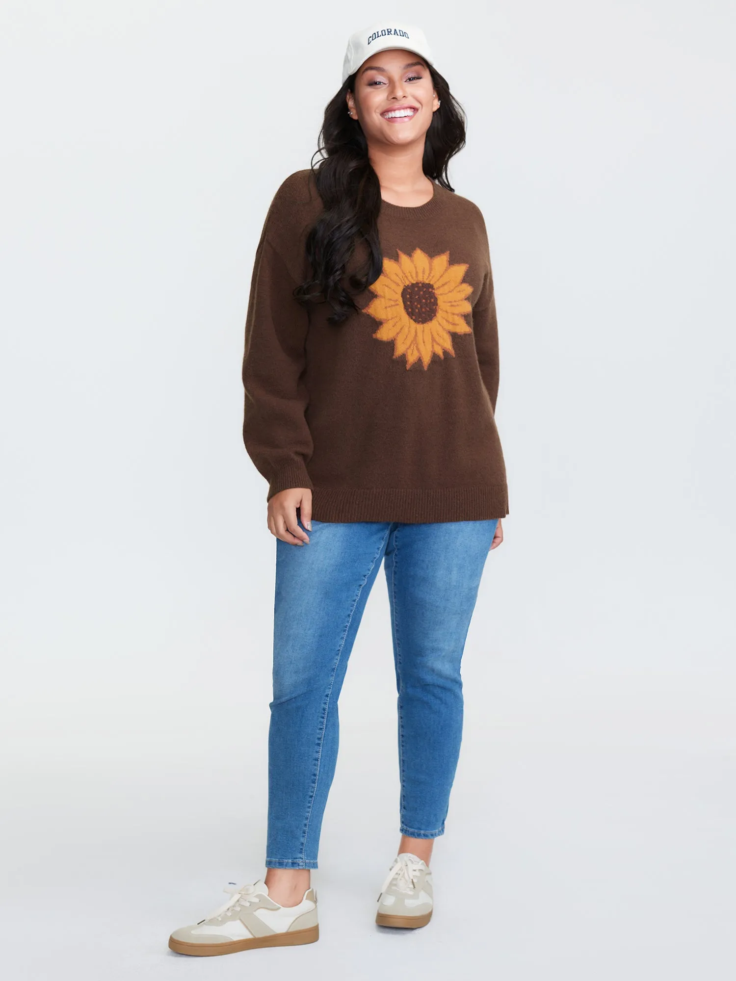 Supersoft Sunflower Pattern Round Neck Pullover sold by Bloomchic product image thumbnail 3