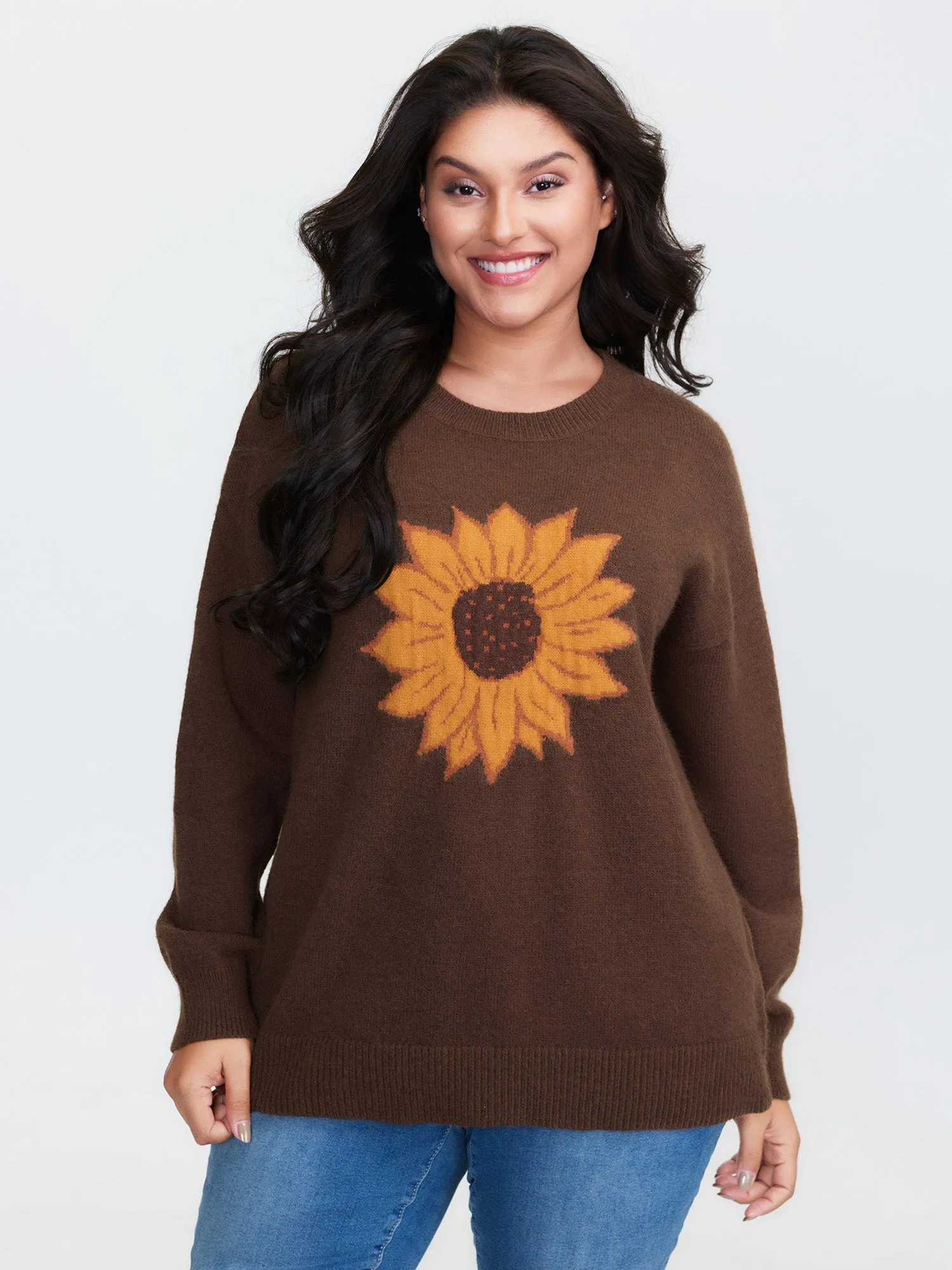 Supersoft Sunflower Pattern Round Neck Pullover sold by Bloomchic product image thumbnail 2