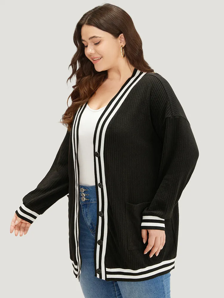 Halloween Patchwork Striped Pocket Button Up Rib Knit Coat sold by Bloomchic product image thumbnail 4