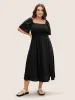 Cotton Square Neck Shirred Ruffle Sleeve Split Hem Dress sold by Bloomchic