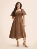 Cotton Square Neck Shirred Ruffle Sleeve Split Hem Dress sold by Bloomchic