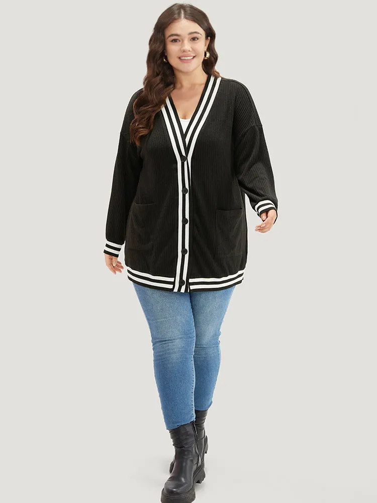 Halloween Patchwork Striped Pocket Button Up Rib Knit Coat sold by Bloomchic product image thumbnail 5