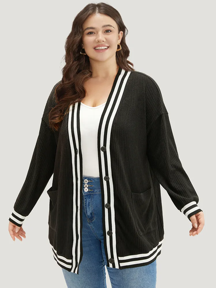 Halloween Patchwork Striped Pocket Button Up Rib Knit Coat sold by Bloomchic product image thumbnail 2