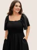 Cotton Square Neck Shirred Ruffle Sleeve Split Hem Dress sold by Bloomchic