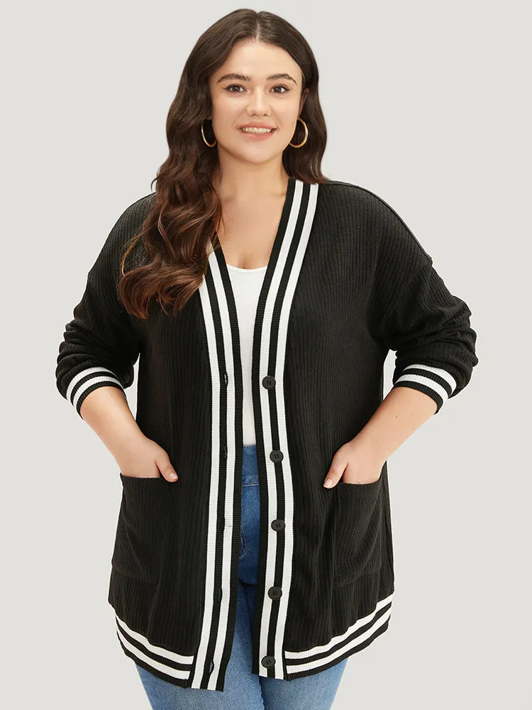 Halloween Patchwork Striped Pocket Button Up Rib Knit Coat sold by Bloomchic product image thumbnail 3