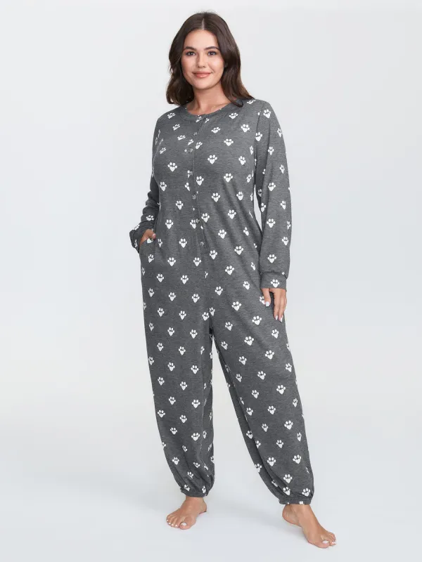 Paw Print Button Lounge Onesie sold by Bloomchic