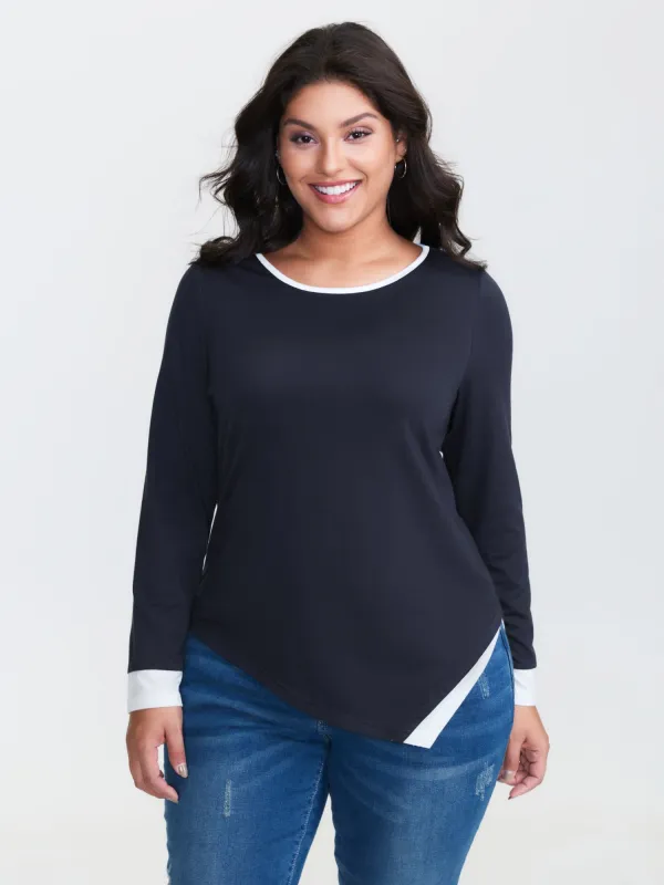 Color Contrast Split Hem Fitted T-Shirt sold by Bloomchic