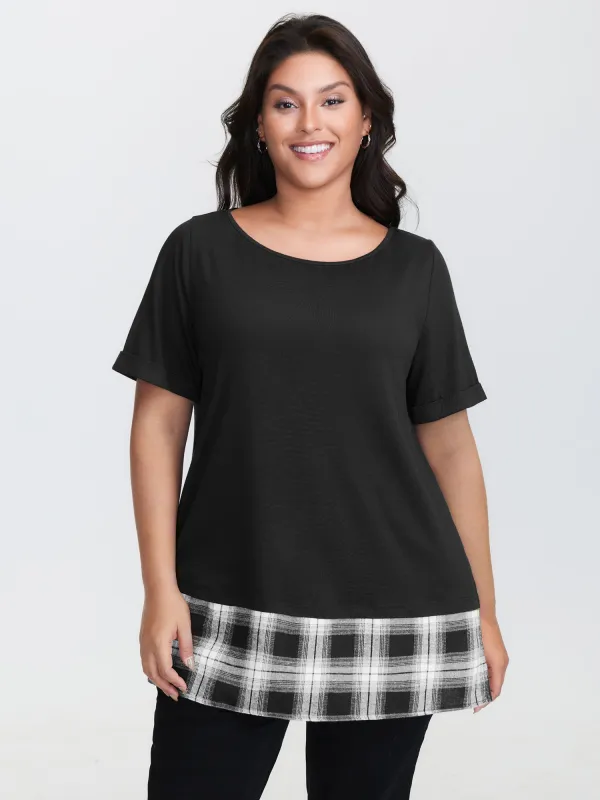 Plaid Pattern Split Back Knit Top sold by Bloomchic