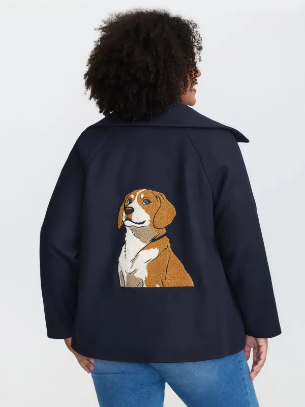 Dog Embroidered Zipper Collar Jacket sold by Bloomchic